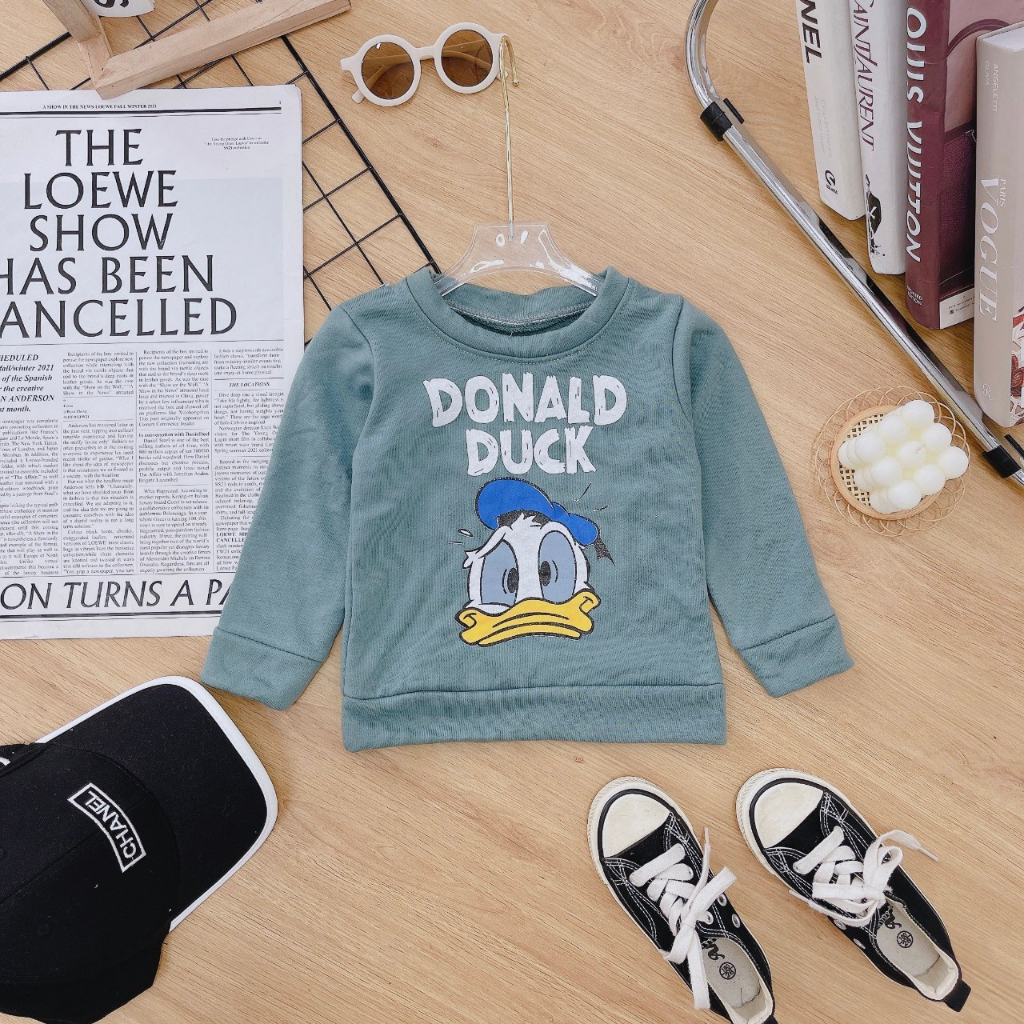 Áo nỉ cho bé trai bé gái chất da cá hàng loại 1, Áo thu đông cho bé in họa tiết dễ thương phong cách Hàn Quốc