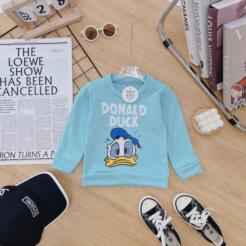 Áo nỉ cho bé trai bé gái chất da cá hàng loại 1, Áo thu đông cho bé in họa tiết dễ thương phong cách Hàn Quốc