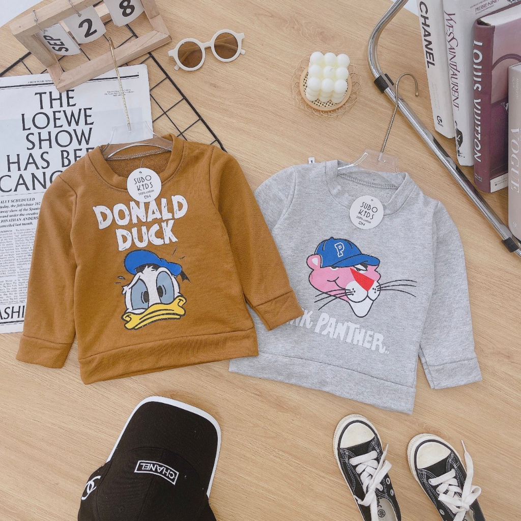 Áo nỉ cho bé trai bé gái chất da cá hàng loại 1, Áo thu đông cho bé in họa tiết dễ thương phong cách Hàn Quốc