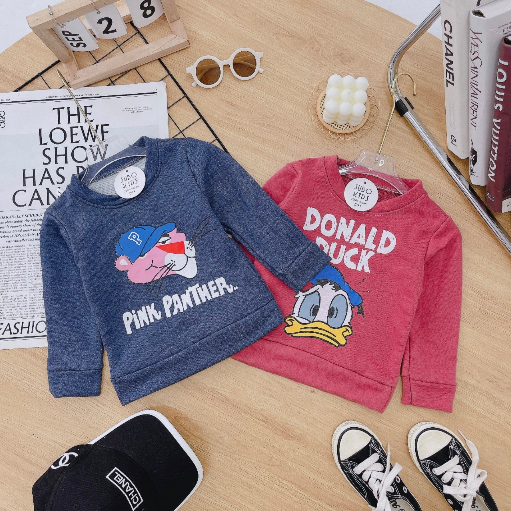 Áo nỉ cho bé trai bé gái chất da cá hàng loại 1, Áo thu đông cho bé in họa tiết dễ thương phong cách Hàn Quốc