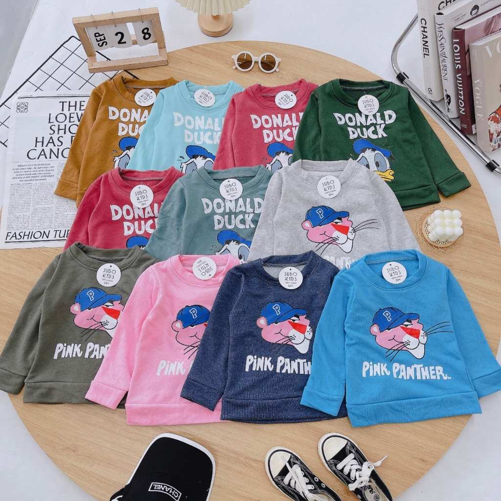 Áo nỉ cho bé trai bé gái chất da cá hàng loại 1, Áo thu đông cho bé in họa tiết dễ thương phong cách Hàn Quốc