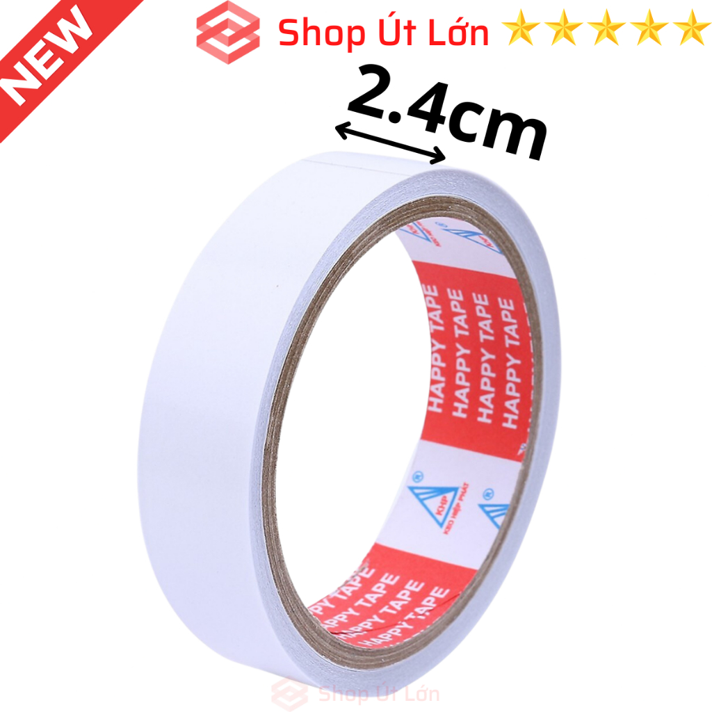 1 Cuộn Băng keo 2 mặt trắng, rộng 1.2cm - 2cm - 2.4cm - 4.8cm, lõi 3mm
