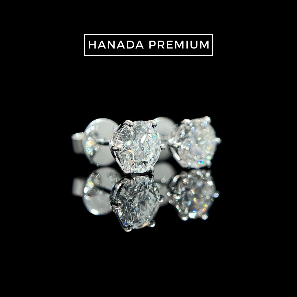 Bông Tai Hanada Kim Cương Moissanite 5MM Bạc 925 Phủ Bạch Kim Không Đen Không Mờ Nam Nữ