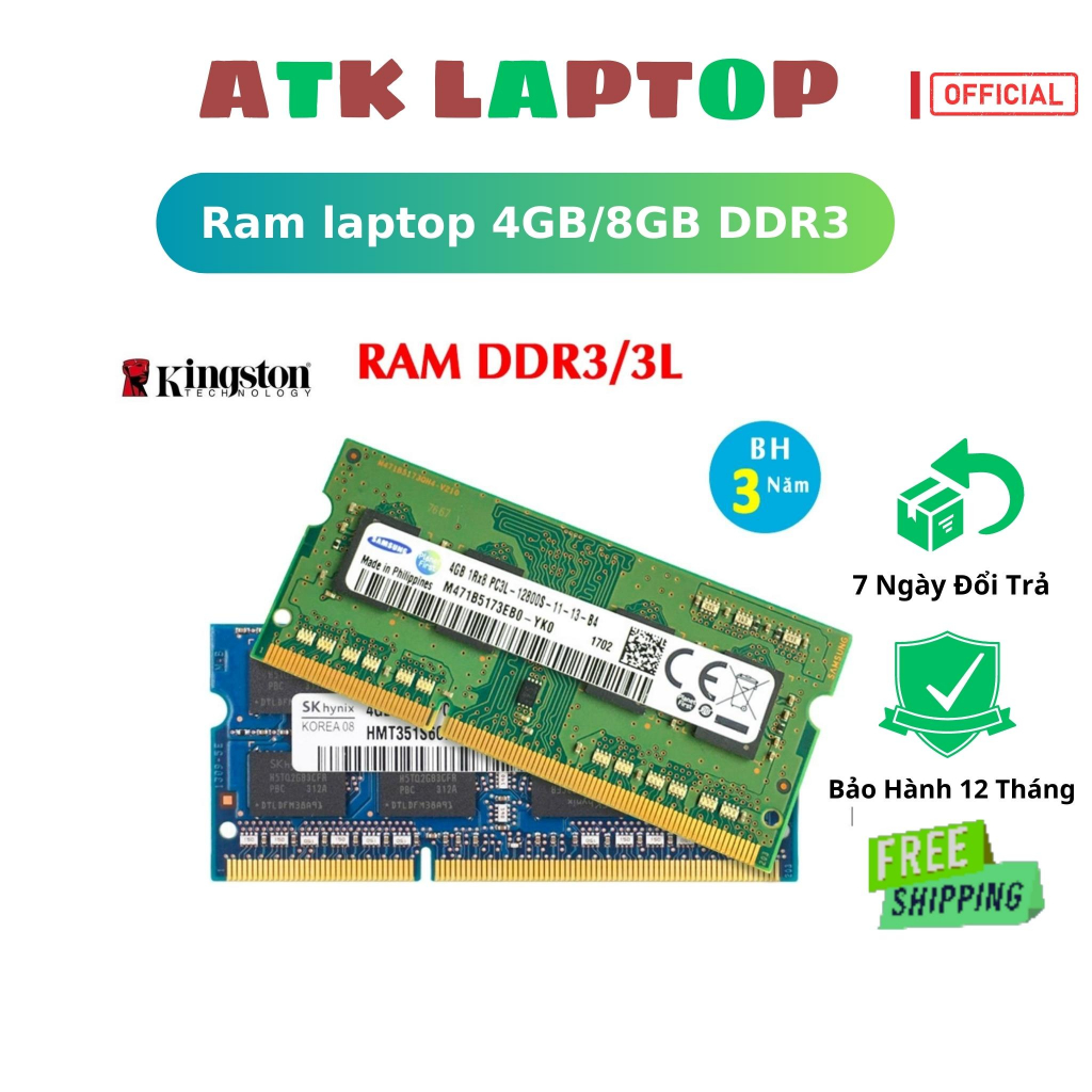 Ram laptop DDR3 DDR3L 2GB 4GB 8GB Samsung / Hynix / Kingston Buss Ram 1333, 1600 - Bảo Hành 3 Năm chính Hãng