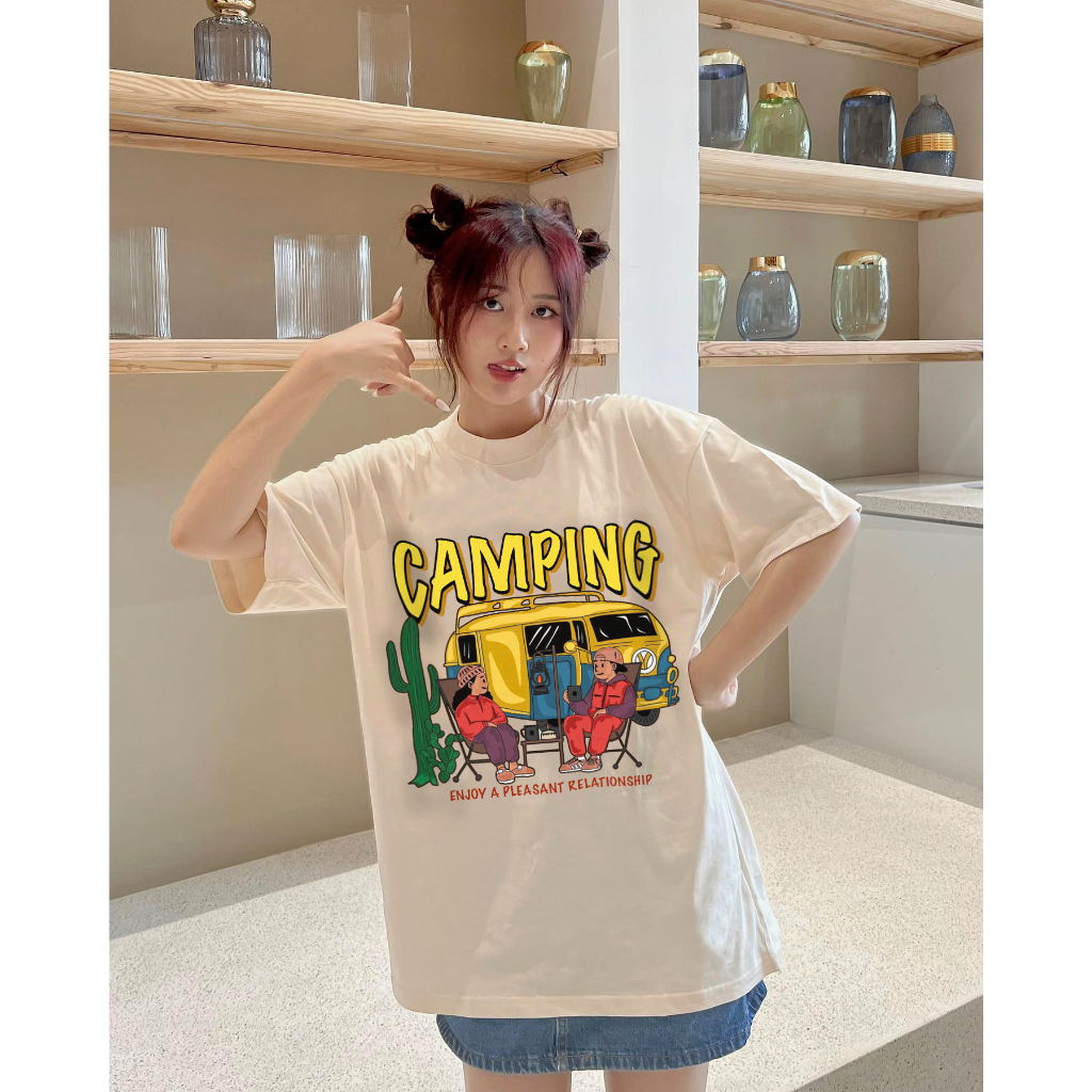 Áo thun unisex RUMER CAMPING oversize tay lỡ form rộng dành cho nam nữ