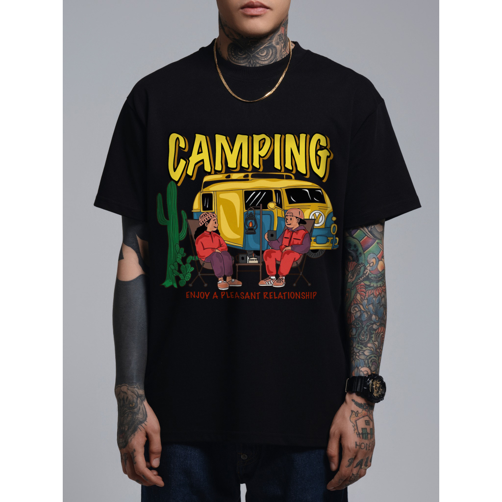 Áo thun unisex RUMER CAMPING oversize tay lỡ form rộng dành cho nam nữ