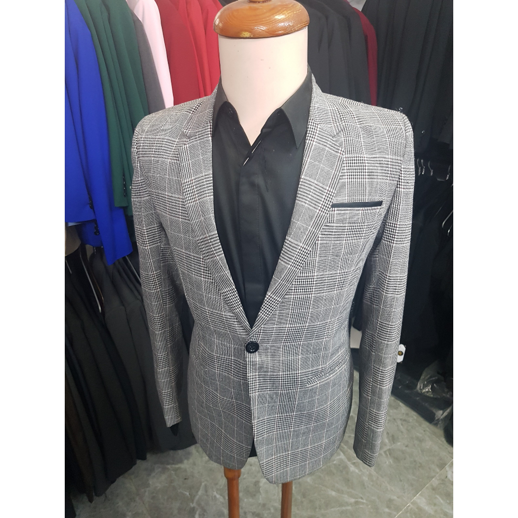 Áo vest nam màu xám sọc ca rô mềm mịn ôm body