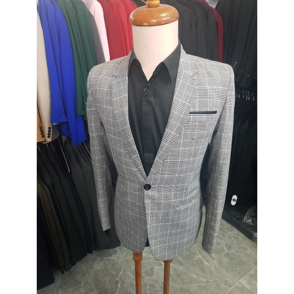 Áo vest nam màu xám sọc ca rô mềm mịn ôm body