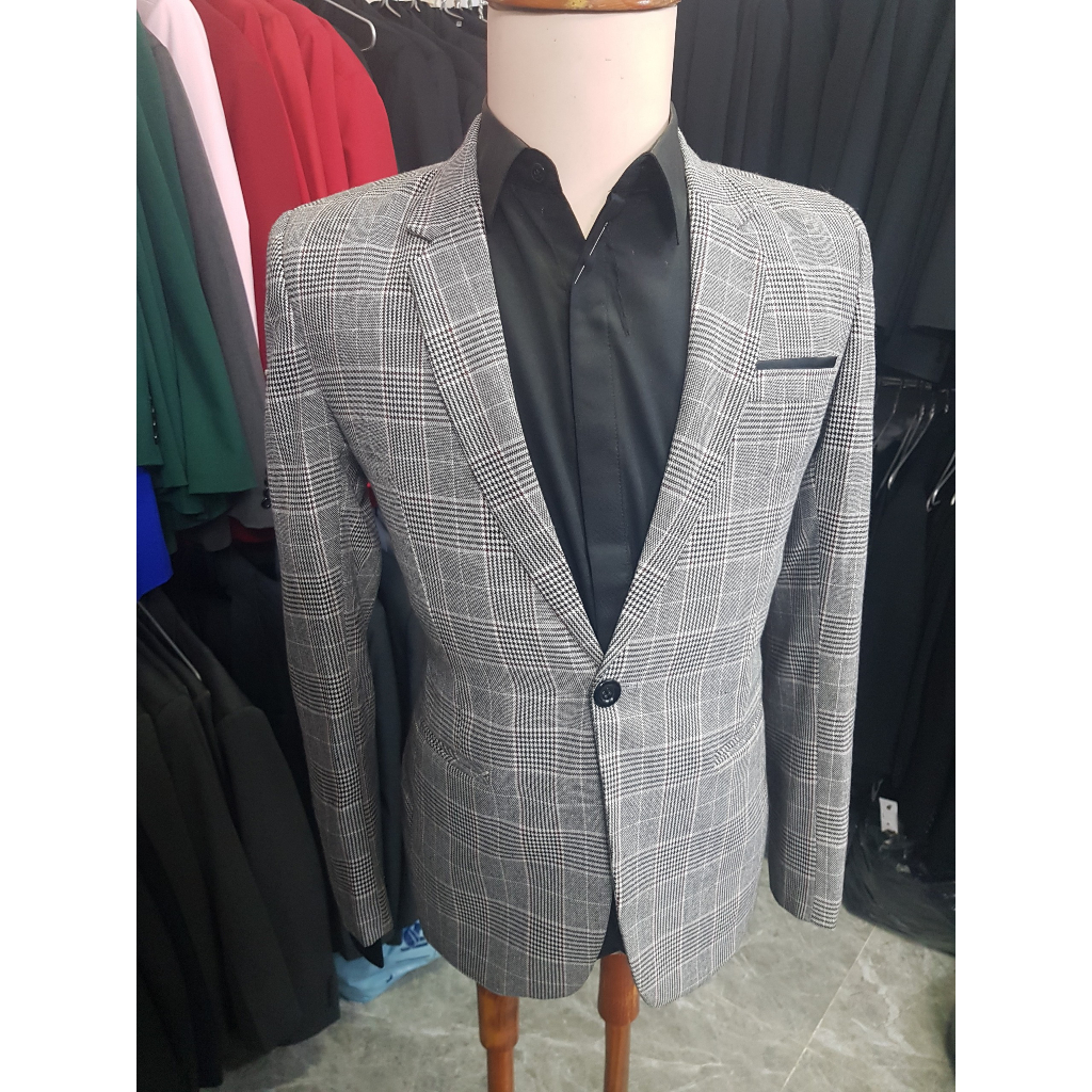 Áo vest nam màu xám sọc ca rô mềm mịn ôm body