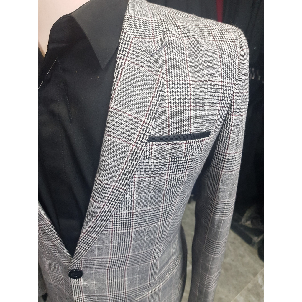 Áo vest nam màu xám sọc ca rô mềm mịn ôm body