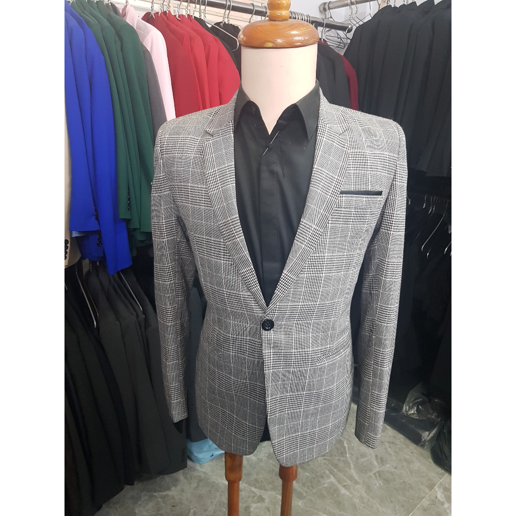 Áo vest nam màu xám sọc ca rô mềm mịn ôm body