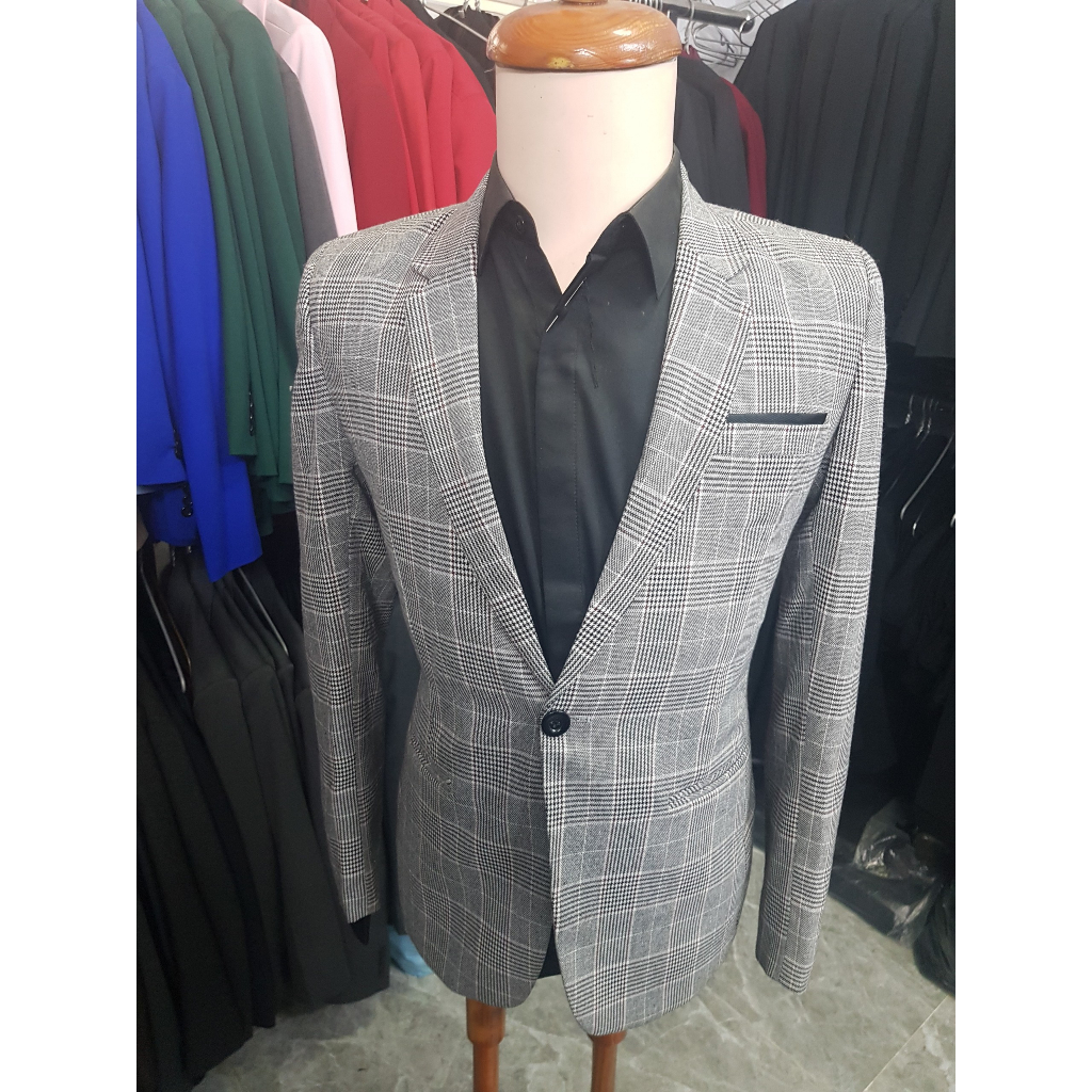 Áo vest nam màu xám sọc ca rô mềm mịn ôm body