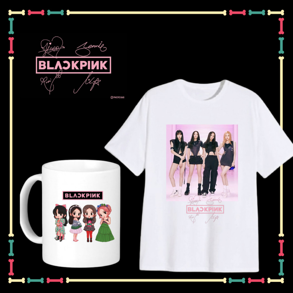 Áo thun BackPink nam nữ, trẻ em, phông áo rộng thoải mái, đủ size áo từ 10kg đến 90kg-Kèm Ly sứ in hình Black Pink Chibi