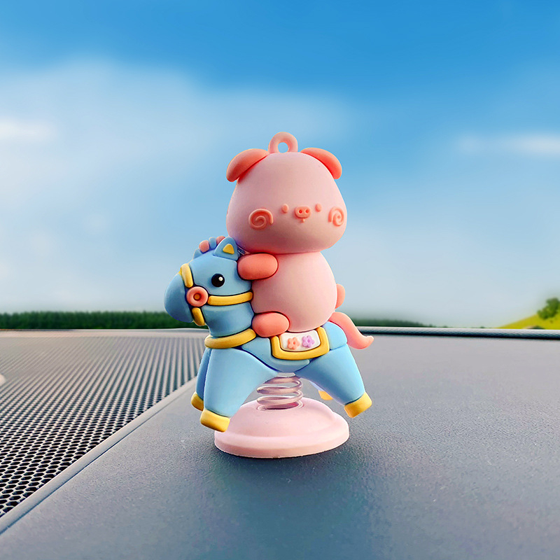 Trang trí ô tô, xe máy, bàn làm việc mô hình Hoạt Hình Ngựa Thành Troy dễ thương, lò xo chuyển động kèm keo dán 5