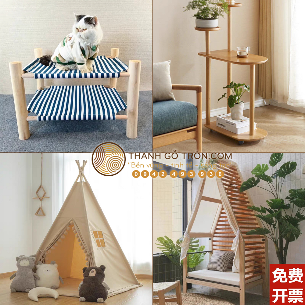 COMBO 2 Thanh gỗ tròn ɸ25mm dài 1-1.5m Giá XƯỞNG - Thanh gỗ thông tròn làm Decor DIY Handmade