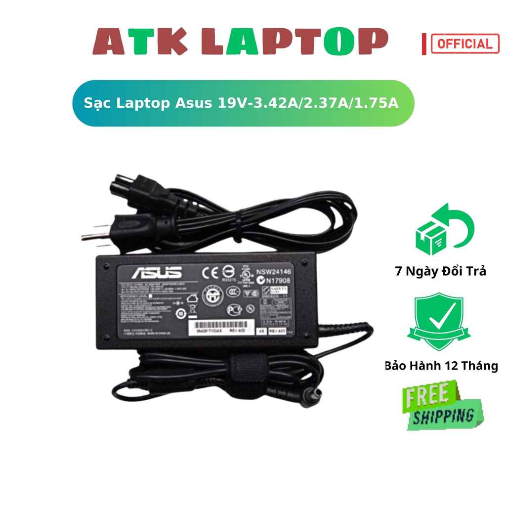 Sạc Laptop Asus 19V-3.42A/2.37A/1.75A Loại Tốt cao cấp chính hãng, Adapter asus chân to/nhỏ hàng nhập khẩu - ATK03