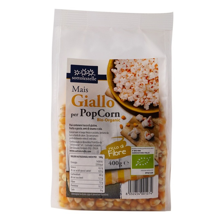 Hạt bỏng ngô vàng hữu cơ Sottolestelle 400g dùng để làm bắp rang bơ