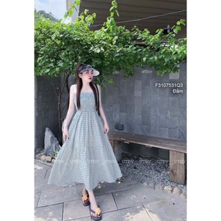 Đầm maxi lụa xòe tầng nhún ngực 2 dây!