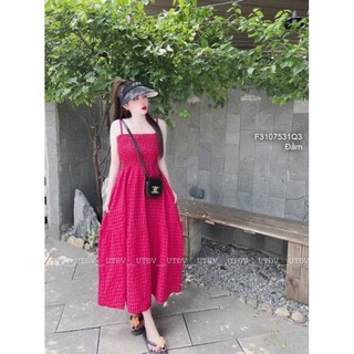 Đầm maxi lụa xòe tầng nhún ngực 2 dây!