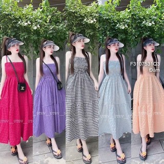 Đầm maxi lụa xòe tầng nhún ngực 2 dây!