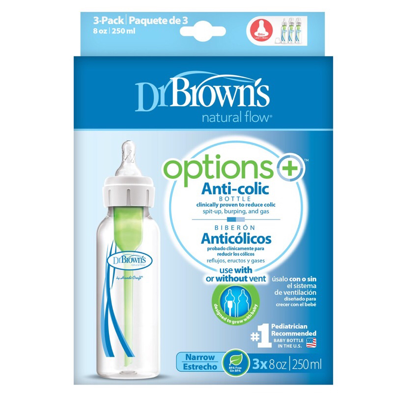 Bình sữa Dr.Brown's cổ hẹp 120ml và 250ml nhựa pp options tách set - Made in USA