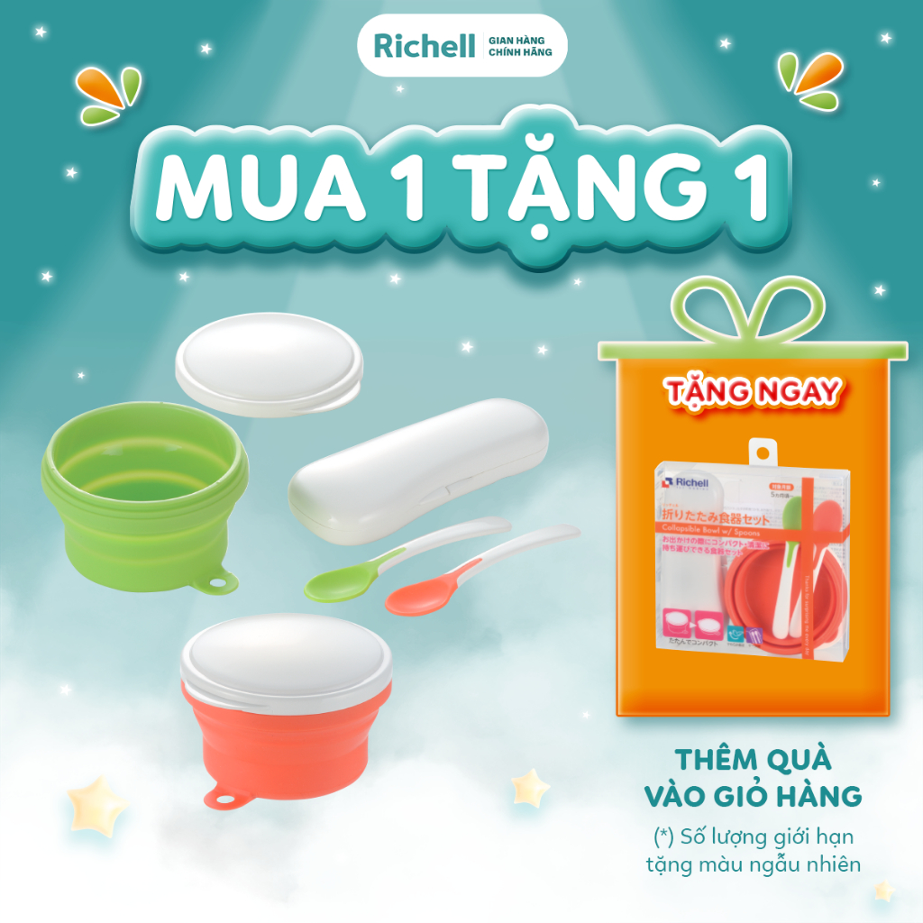 [MUA 1 TẶNG 1] Chén ăn dặm gấp gọn kèm 2 muỗng mềm Richell Nhật Bản | Baby