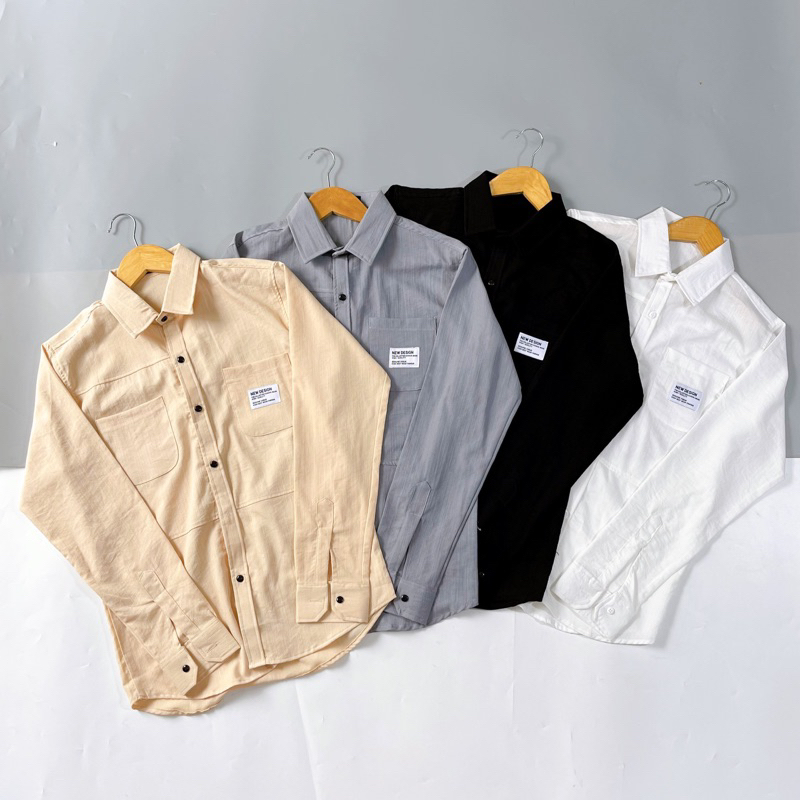 Áo Sơ Mi Nam Vải Đũi Tay Dài PHỐI TÚI HOẠ TIẾT SMTD