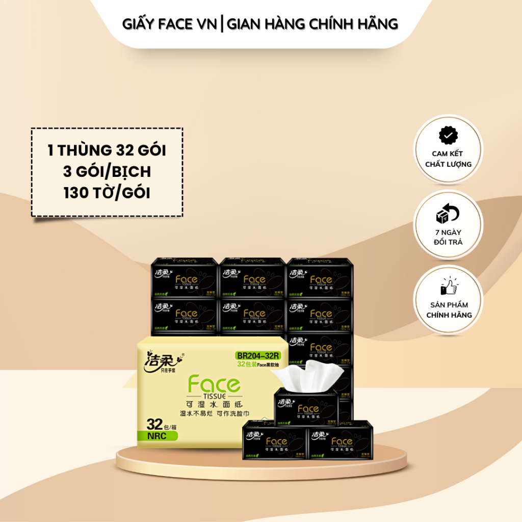 Giấy ăn gấu trúc,Thùng 32 gói giấy ăn Face đen nội địa trung cao cấp, gói siêu dai, mềm mịn