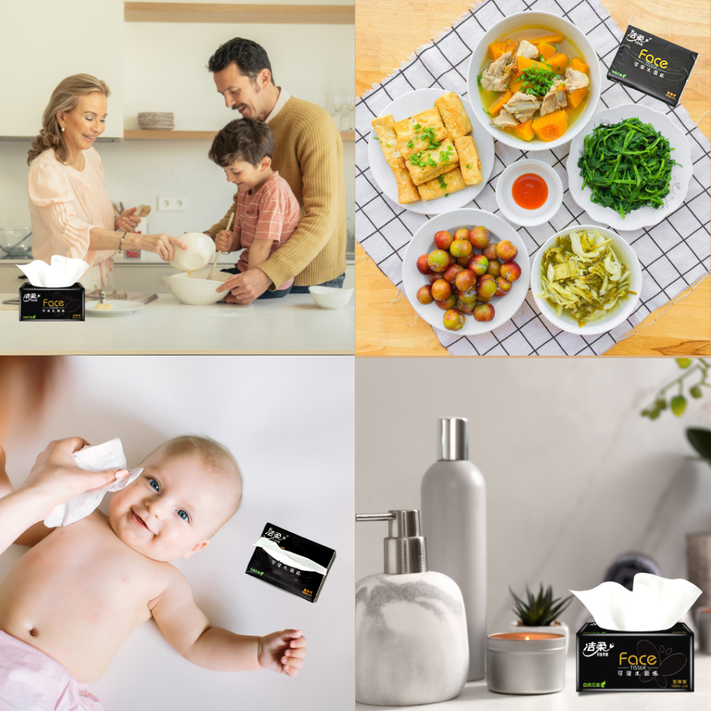 Giấy ăn gấu trúc,Thùng 32 gói giấy ăn Face đen nội địa trung cao cấp, gói siêu dai, mềm mịn