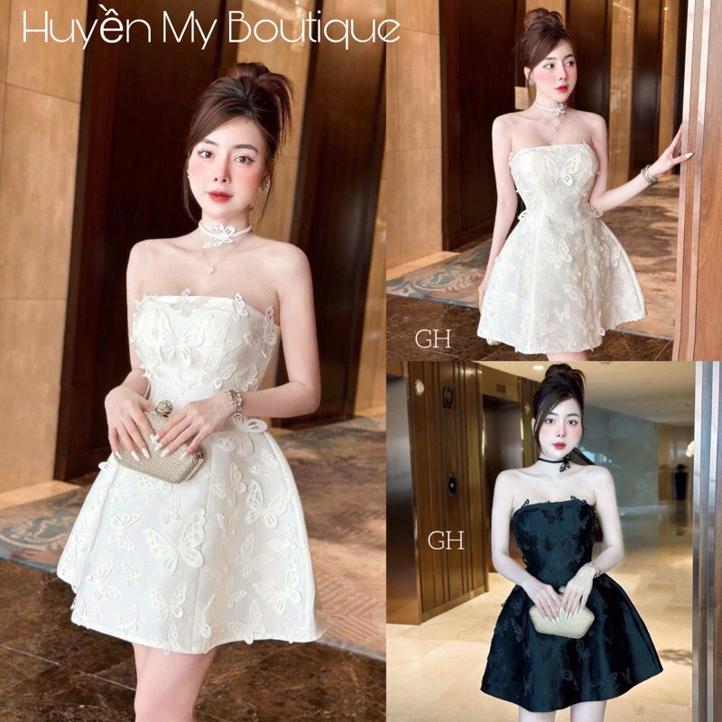 Váy Tafta Dự Tiệc Đính 3D Dáng Váy Chữ A Kèm Choker Cổ Đầm Dự Tiệc Cao Cấp