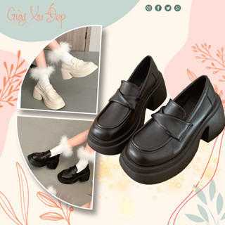 Giày Bốt đốc đế cao 7cm phong cách vintage, Giày Lolita cao gót đế trụ mũi vuông ulzzang chất da Pu mềm mịn