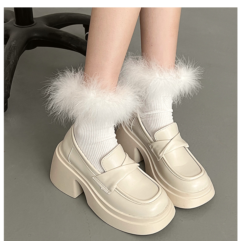 Giày Bốt đốc đế cao 7cm phong cách vintage, Giày Lolita cao gót đế trụ mũi vuông ulzzang chất da Pu mềm mịn