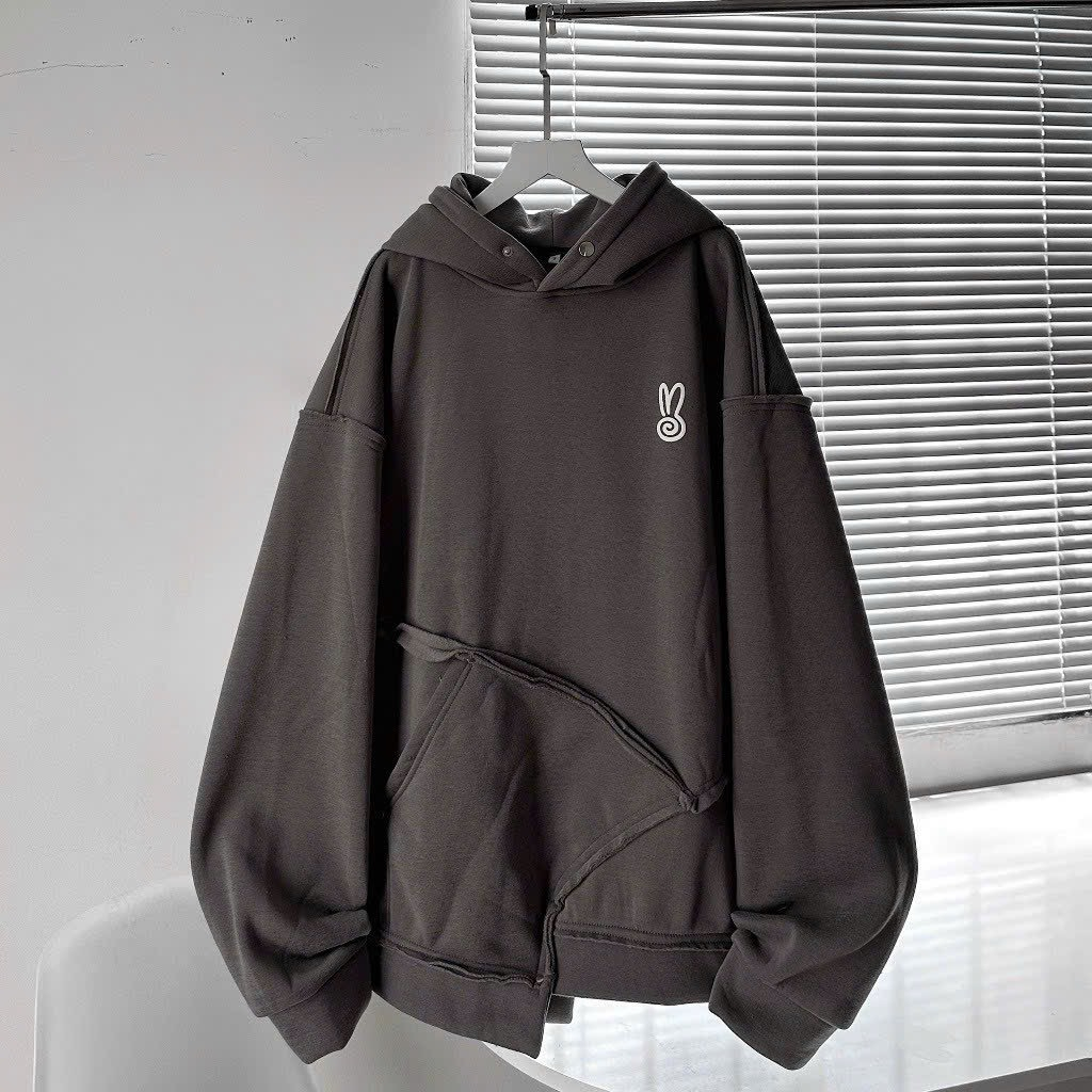 Áo khoác Hoodie Nam Nữ Phối Icon Thỏ Bo Ráp Túi Bụng chui đầu có mũ trùm nón rộng siêu to giá rẻ - TP92