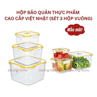 Hộp Đựng Thực Phẩm Tủ Lạnh Cao Cấp, Hộp Bảo Quản Thực Phẩm Tủ Lạnh Set 3 Cái Vuông- Darling Home