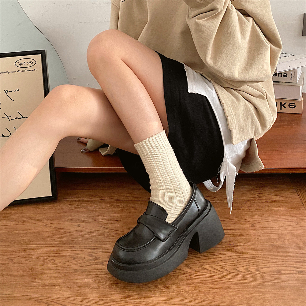 Giày Bốt đốc đế cao 7cm phong cách vintage, Giày Lolita cao gót đế trụ mũi vuông ulzzang chất da Pu mềm mịn