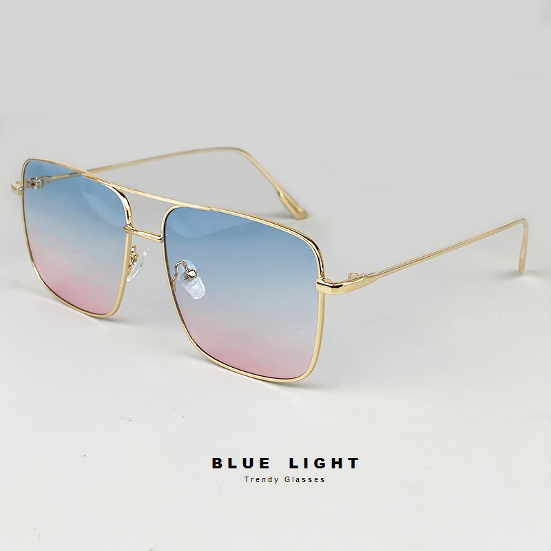 Kính Râm Kính Mát Nam Nữ Mắt Vuông To Khung Ngang Gọng Kim Loại Mắt Đen, Nâu, 7 Màu - BLUE LIGHT