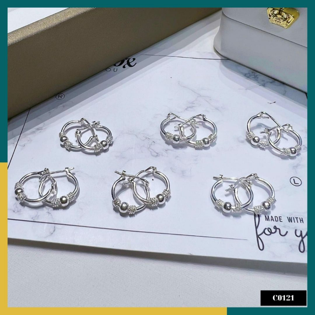 Bông tai/Khuyên tai bạc ta, bạc S925 khuyên tròn xoắn mix bi dành cho bé TIMS C0121