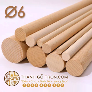 Combo 50 Thanh gỗ tròn dài 40cm phi 6mm/Thanh gỗ thông tròn dùng decor, handmade