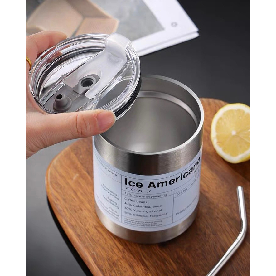 Ly Giữ Nhiệt CHOUCHOU Iced Americano Inox SUS 304 Đúc Liền Khối Cao Cấp Có Nắp Đậy Tặng Kèm Ống Hút