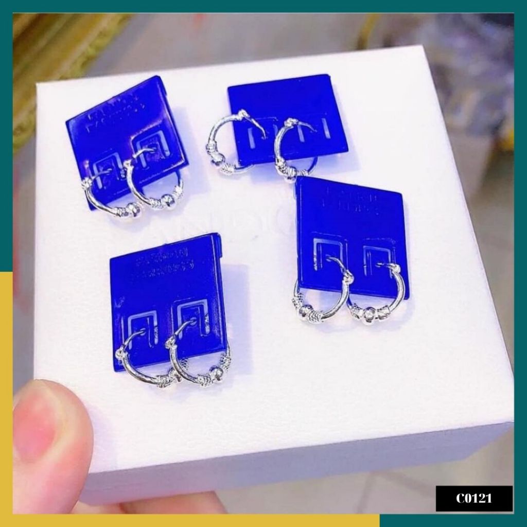 Bông tai/Khuyên tai bạc ta, bạc S925 khuyên tròn xoắn mix bi dành cho bé TIMS C0121