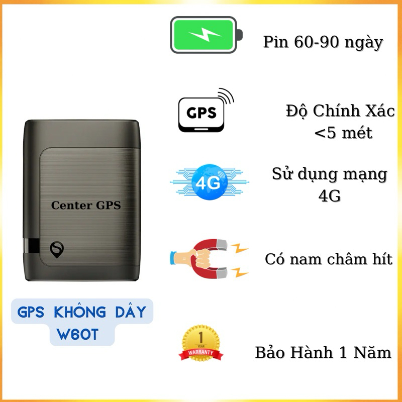 Định vị gps không dây W60T 4G hiệu năng cao pin xài 60-90 ngày