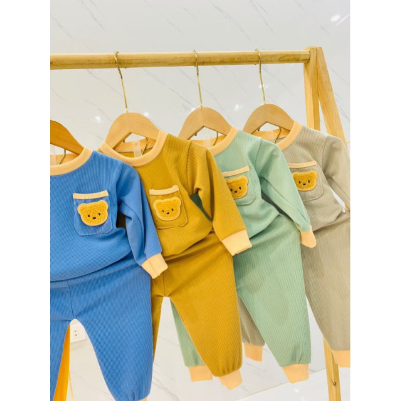 Bộ len tăm hình tai thu dễ thương, bộ tăm gân cho bé, bộ thu đông dài tay bé trai bé gái hàng loại 1