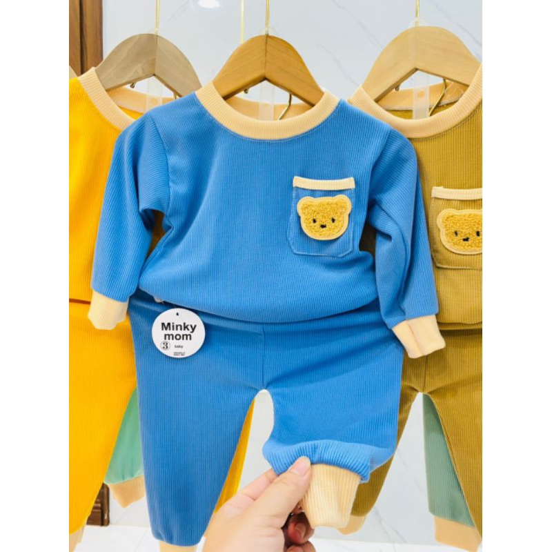 Bộ len tăm hình tai thu dễ thương, bộ tăm gân cho bé, bộ thu đông dài tay bé trai bé gái hàng loại 1