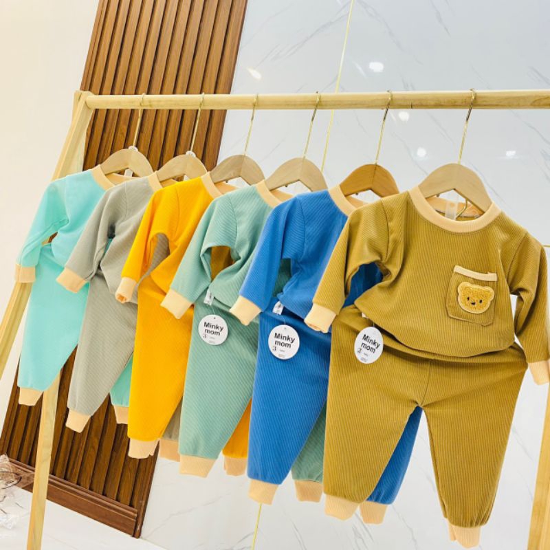 M01 Bộ dài tay len tăm / tăm gân hàng sài gòn loại 1 chất siêu đẹp cho bé trai bé gái