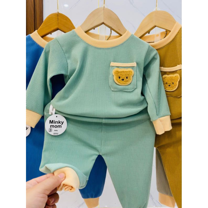 Bộ len tăm hình tai thu dễ thương, bộ tăm gân cho bé, bộ thu đông dài tay bé trai bé gái hàng loại 1