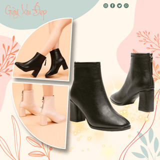  Bốt nữ chất da kiểu dáng công sở Bốt nữ cổ lửng đế cao 7p phong cách Hàn Quốc chất liệu da cao cấp mẫu mới thời trang 