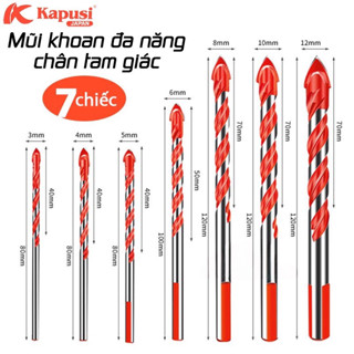 Bộ 7 mũi khoan đa năng 2 cạnh chân tam giác 3/4/5/6/8/10/12mm phù hợp khoan các chất liệu kính sắt bê tông hiệu Kapusi