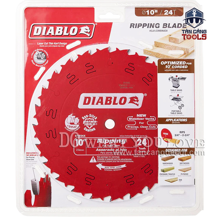 Lưỡi Cưa Gỗ Hợp Kim Diablo 250 x 16 mm x 24T Freud D1024X