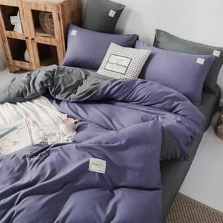 Bộ chăn ga gối Cotton Tici Tím Đậm Ga Ghi – chăn mền, drap giường, vỏ gối - ga giường đủ size