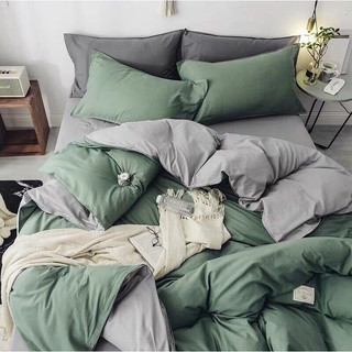 Bộ chăn ga gối Cotton Tici Xanh Bộ Đội Phối Ghi – chăn mền, drap giường, vỏ gối - ga giường đủ size